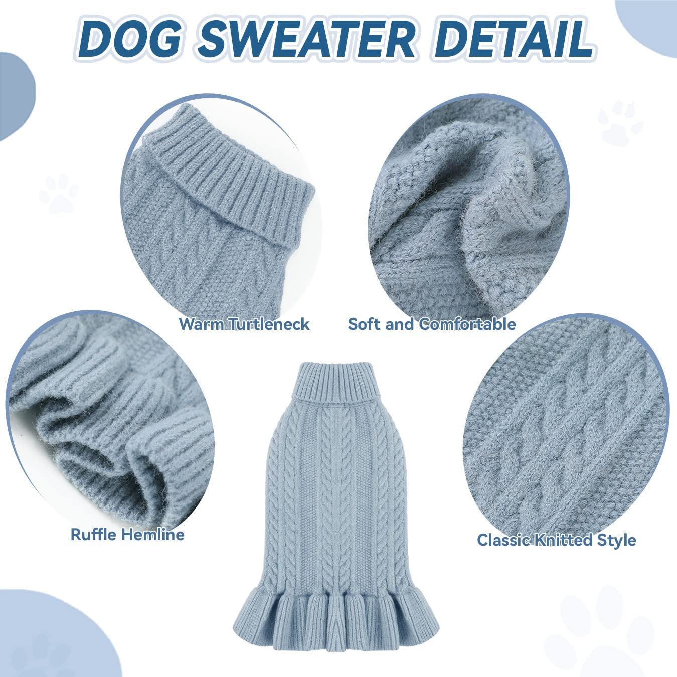 ALAGIRLS Winter Small Dog Christmas Sweater Cat Clothes,Cute Puppies Girls Turtleneck Pullover Dress,Teacup Dog Chiwawa Thick Pet Apparel,Hazeblue S Animals & Pet Supplies > Pet Supplies > Dog Supplies > Dog Apparel ALA   