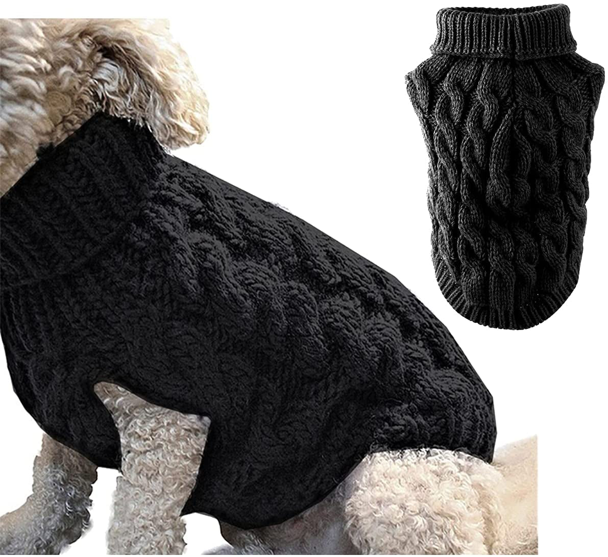 Pet Dog Turtleneck Knitting Sweater Coat Winter Warmer Thickening Pullover Knitwear Crochet Coat Clothes for Small Medium Large Dog Puppy Cat (L, White) Animals & Pet Supplies > Pet Supplies > Dog Supplies > Dog Apparel Winmany1112 Black Medium 