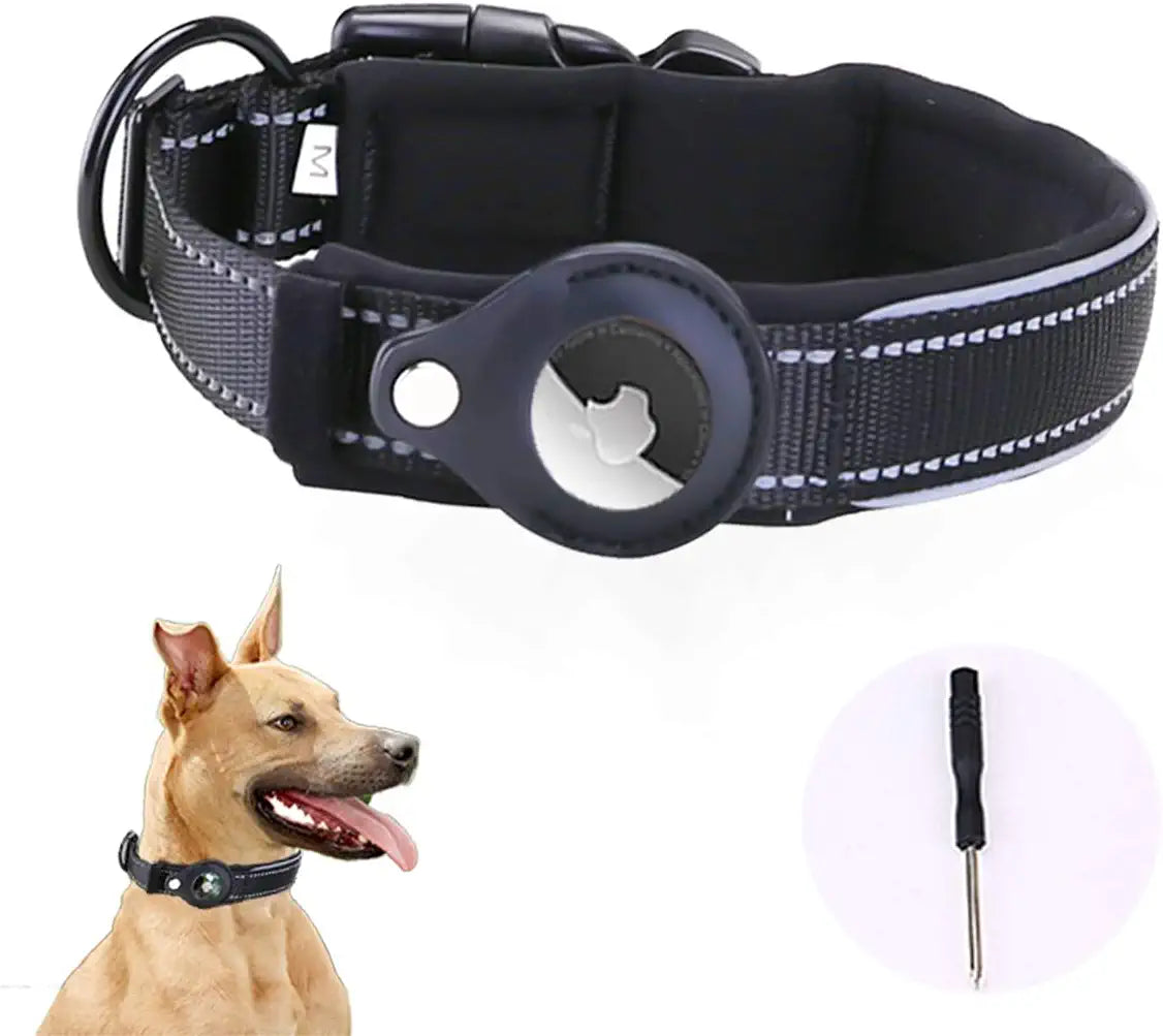 Airtag Dog Collar, Reflective Apple Air Tag Heavy Duty Collar with