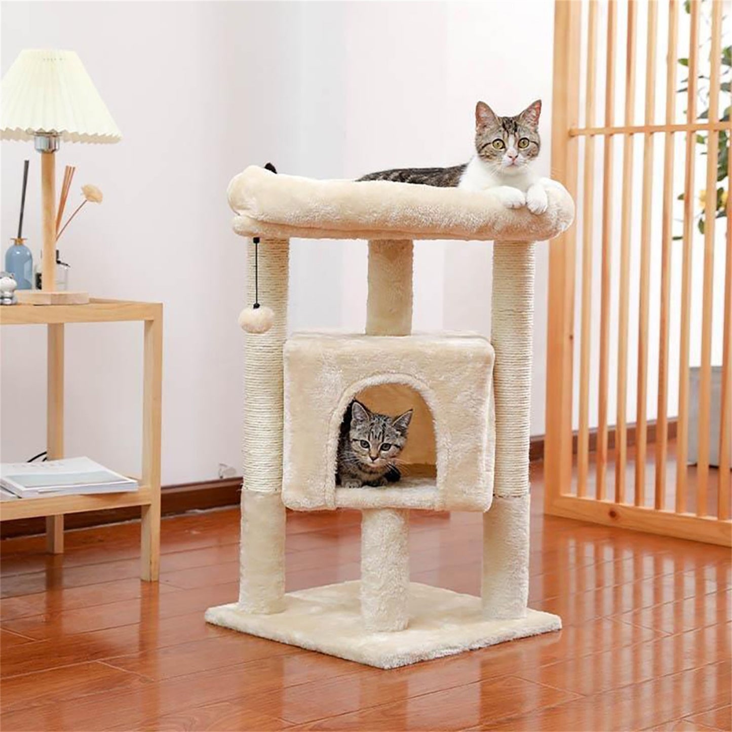 Pefilos Cat Tree Cat Houses for Outdoor Cats Cat Condo for Large Cats with Sisal Scratching Posts, Cat Nest for Indoor Cats Plush Perch, Cat Tower Furniture Cat Bed, Beige Animals & Pet Supplies > Pet Supplies > Cat Supplies > Cat Furniture Pefilos Beige  