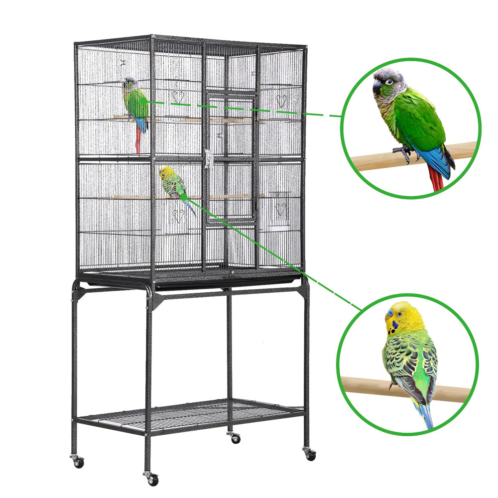 Topeakmart 63''H Large Rolling Metal Parrot Cage with Detachable Stand Bird Cage for Conures Parakeets Cockatiels, Black Animals & Pet Supplies > Pet Supplies > Bird Supplies > Bird Cages & Stands Topeakmart   