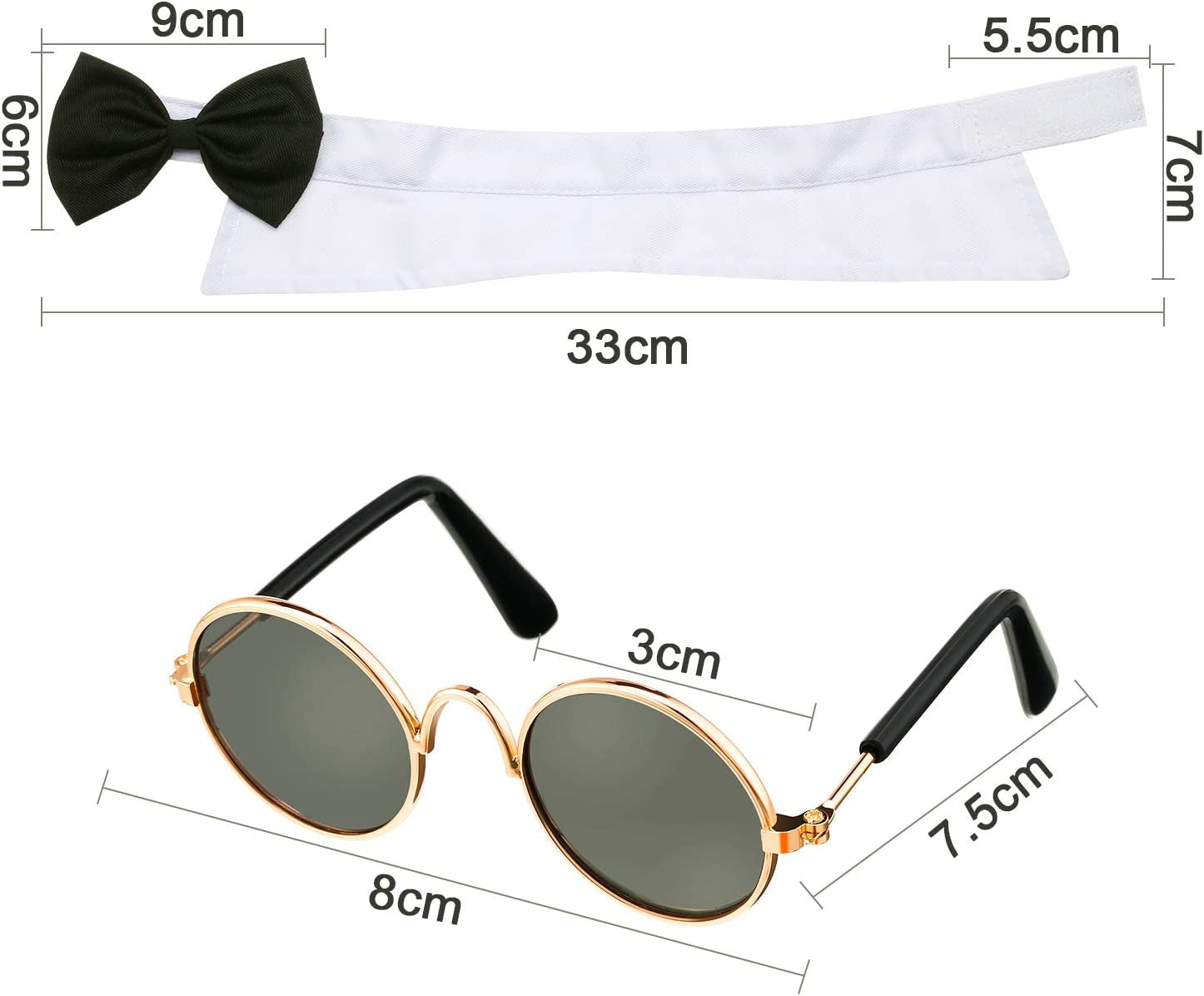 Pet Bow Tie Adjustable Formal Collar Neck Tie and Stylish Funny Cute Pet Sunglasses for Cats and Dogs, 2 Pieces (Black White) Animals & Pet Supplies > Pet Supplies > Dog Supplies > Dog Apparel Syhood   