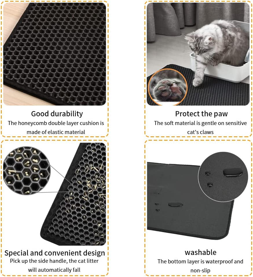 Cat Litter Mat, Black 60X45 Cm Litter Box Mat Non-Slip Foldable Litter Box Mat, Litter Box Mat Waterproof Double Layer Design Honeycomb Mat for Cats Animals & Pet Supplies > Pet Supplies > Cat Supplies > Cat Litter Box Mats YSSBL   