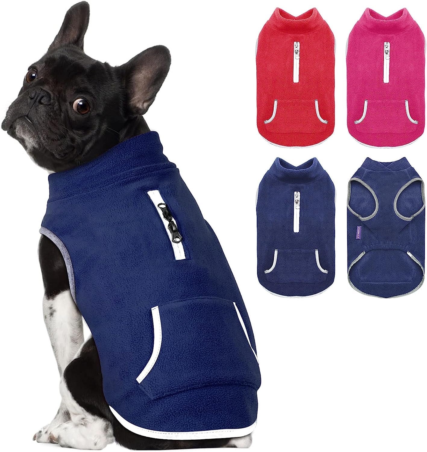 Cyeollo Dog Fleece Sweater Pullover Dog Vest Sweatshirt Soft Fleece Jacket Reflective Strip Dog Winter Coat with Zip Harness Hole Dog Clothes for Small to Medium Dogs Animals & Pet Supplies > Pet Supplies > Dog Supplies > Dog Apparel cyeollo navy blue Large 