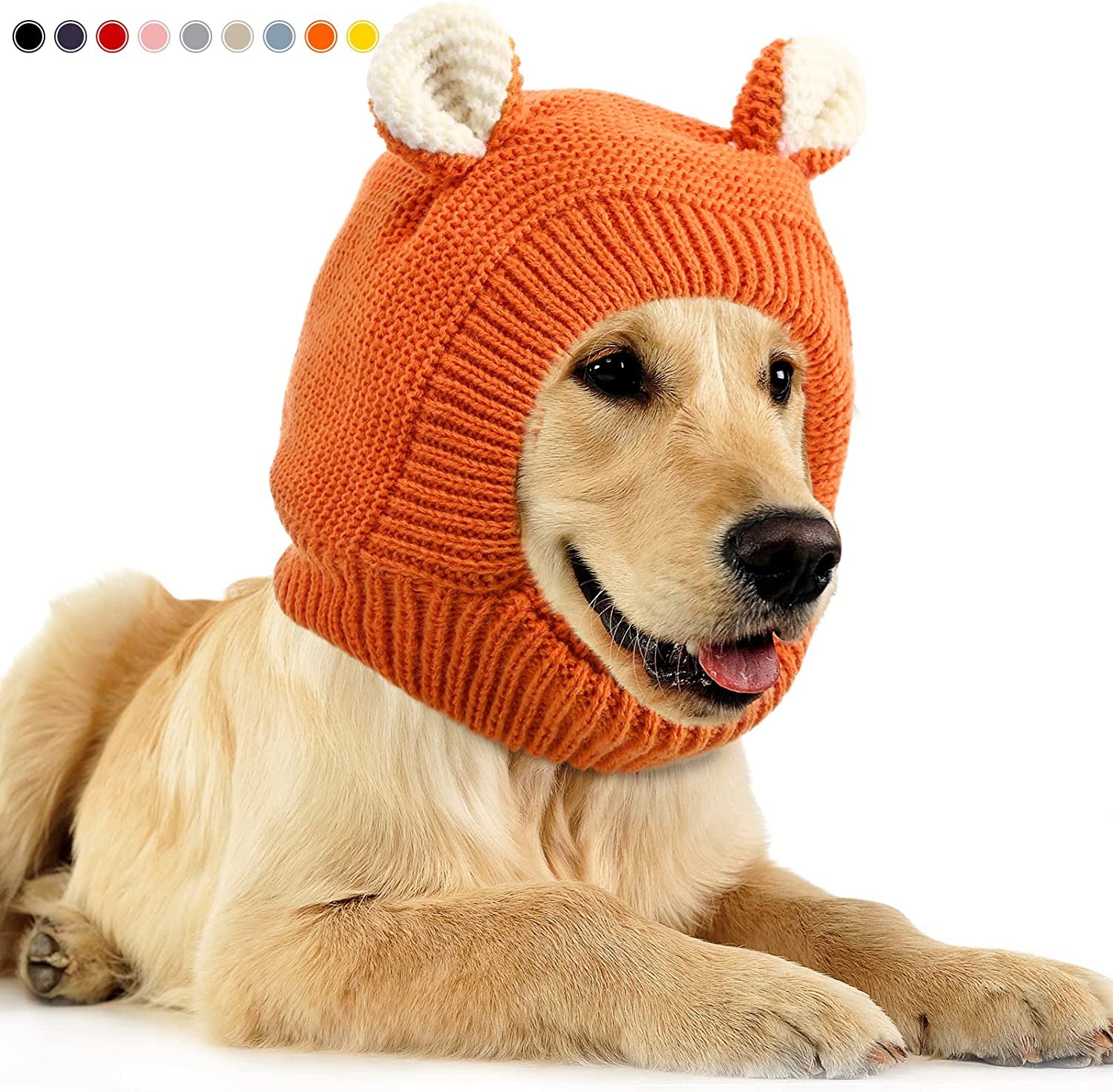 Quiet Ears for Dogs, Dog Ear Muffs Noise Protection Knitted Dog Hats Pet Ears Warm Dog Ear Cover Winter Hat Dog Snood Head Wrap Bunny Costume for Medium to Large Dogs Cats Pets (Yellow) Animals & Pet Supplies > Pet Supplies > Dog Supplies > Dog Apparel Frienda Orange  