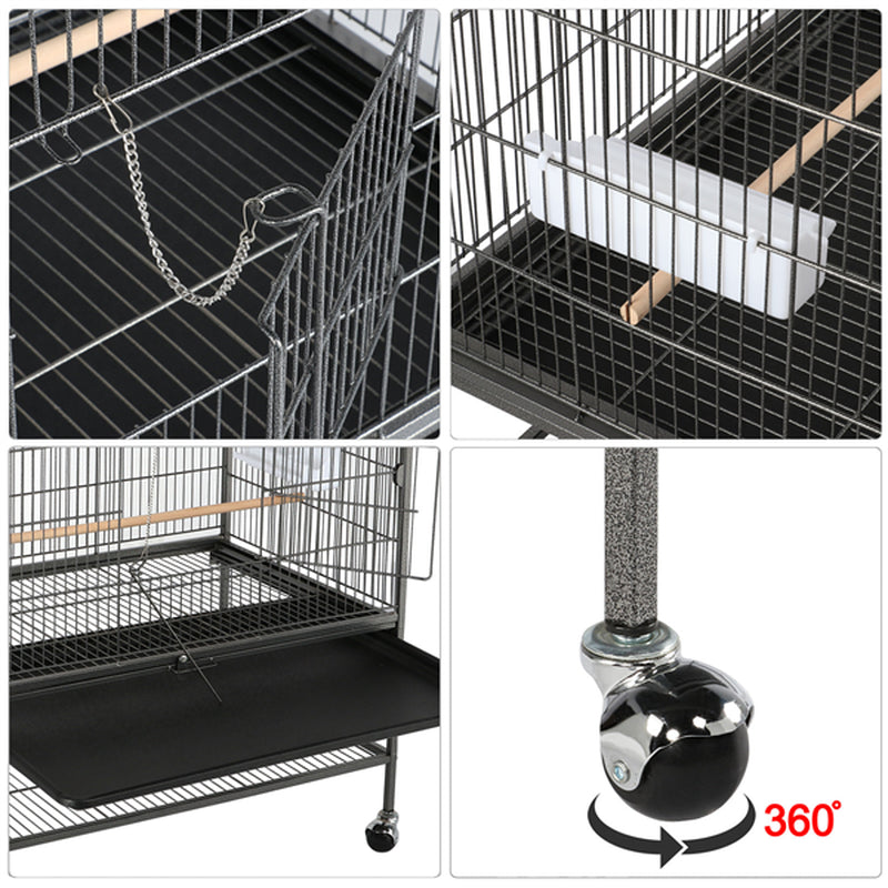 Smilemart Metal 52" Large Rolling Bird Cage with 3 Perches, 4 Feeders, and Extra Storage Shelf, Black Animals & Pet Supplies > Pet Supplies > Bird Supplies > Bird Cages & Stands SmileMart   