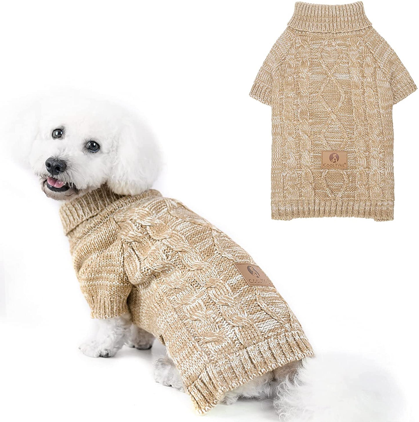 Knit Turtleneck Dog Sweater for Small Medium Large Dogs, Warm Puppy Clothes for Fall Winter, Cozy Sweatshirts Dog Coats Animals & Pet Supplies > Pet Supplies > Dog Supplies > Dog Apparel KOOLTAIL Beige Medium 