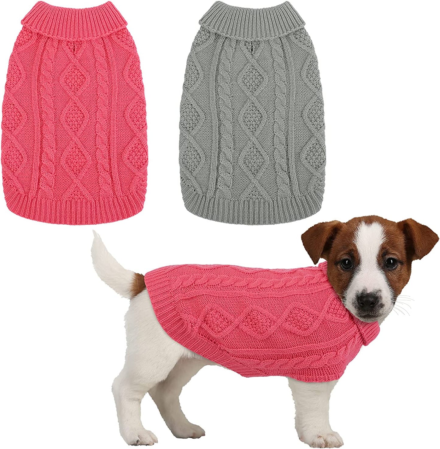 Pedgot 2 Pieces Dog Sweater Turtleneck Knitted Dog Sweater Dog Jumper Coat Warm Pet Winter Clothes Classic Cable Knit Sweater for Dogs Cats in Cold Season (Red, Blue, M) Animals & Pet Supplies > Pet Supplies > Dog Supplies > Dog Apparel Pedgot Gray, Pink Small 