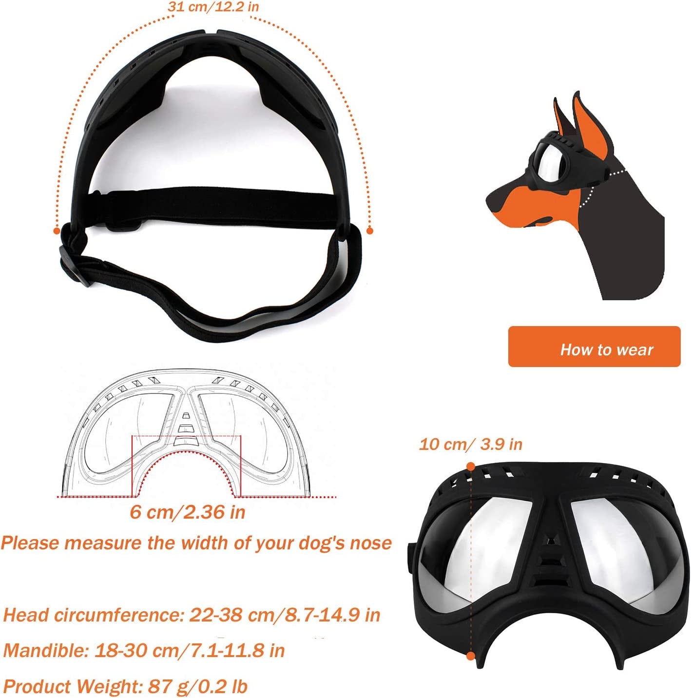 Lifeunion Dog Goggles Adjustable Anti-Dust/Haze/Wind/Snow UV Protection Goggles Sunglasses for Medium Large Dogs (Nose Bridge: 6 Cm/2.36 In, Black) Animals & Pet Supplies > Pet Supplies > Dog Supplies > Dog Apparel Lifeunion   