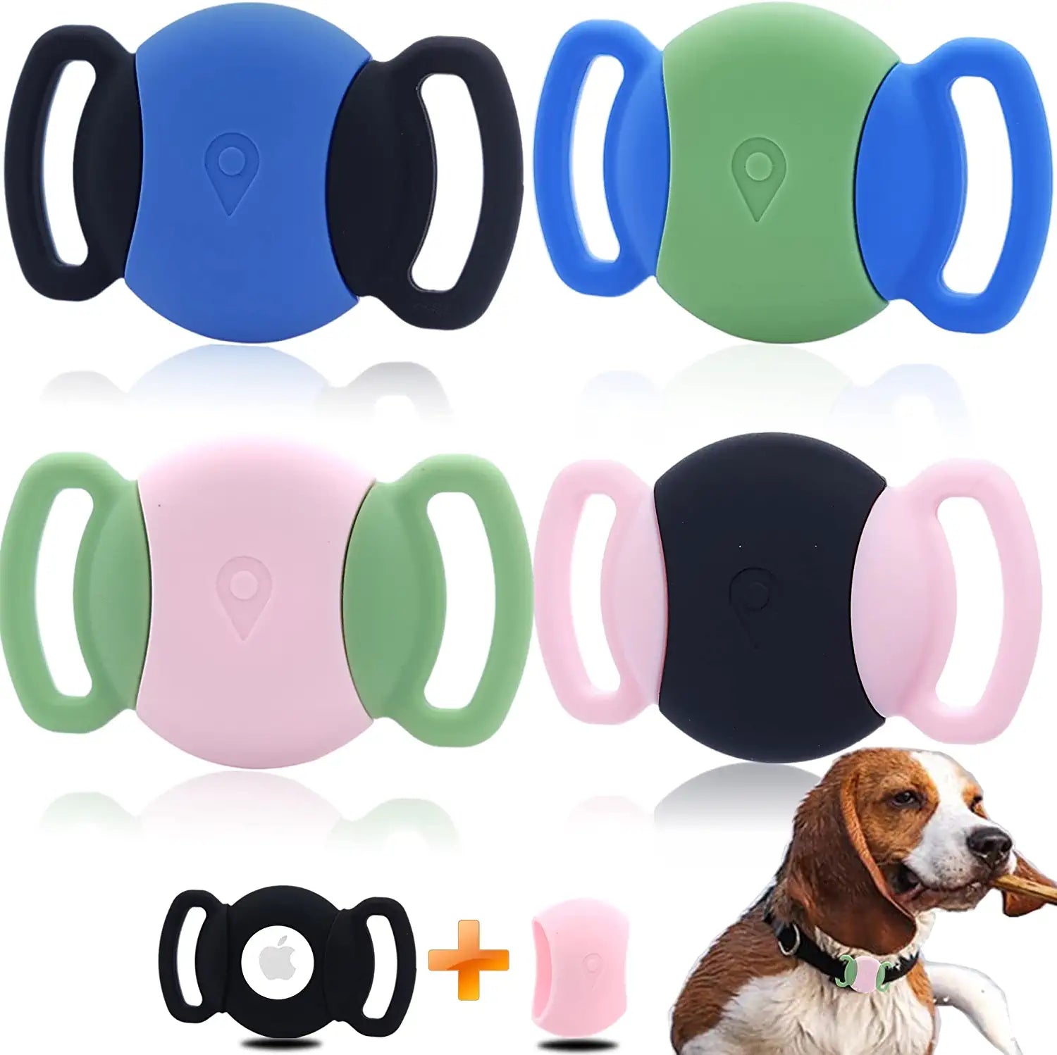 Waterproof Case for Apple Airtags for Dog Collar, Silicone Accessories for GPS Tracker,Slim Dropper for Pet Finder Tag,Secure Lightweight Holder for Smart Airtag,4 Packs (Black,Pink,Green,Blue)