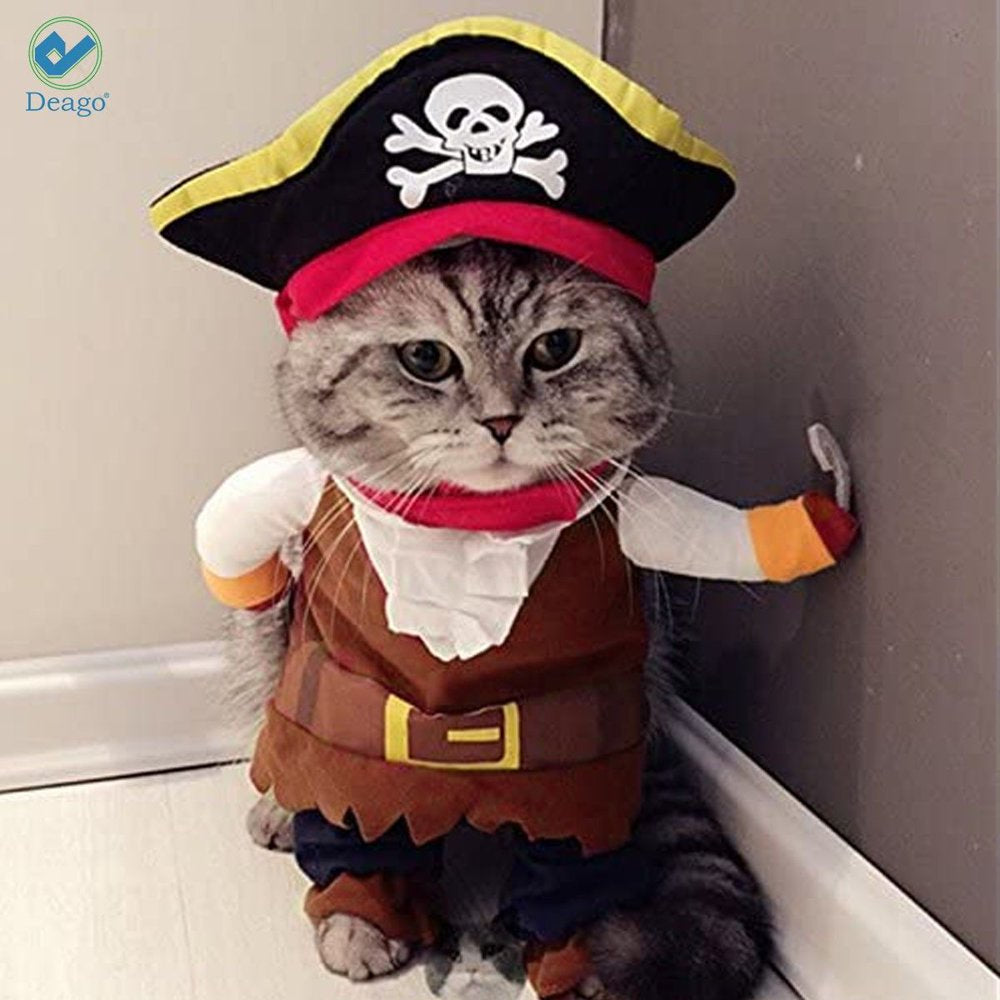 Deago Funny Pet Clothes Pirate Dog Cat Halloween Costume Suit Corsair Dressing up Party Apparel Clothing for Cat Dog plus Hat Animals & Pet Supplies > Pet Supplies > Cat Supplies > Cat Apparel Deago   