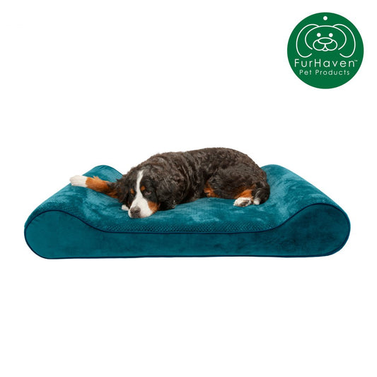 Furhaven Pet Products Dog Bed, Cooling Gel Memory Foam Orthopedic Minky Plush & Velvet Luxe Lounger Bed for Dogs & Cats, Spruce Blue, Giant