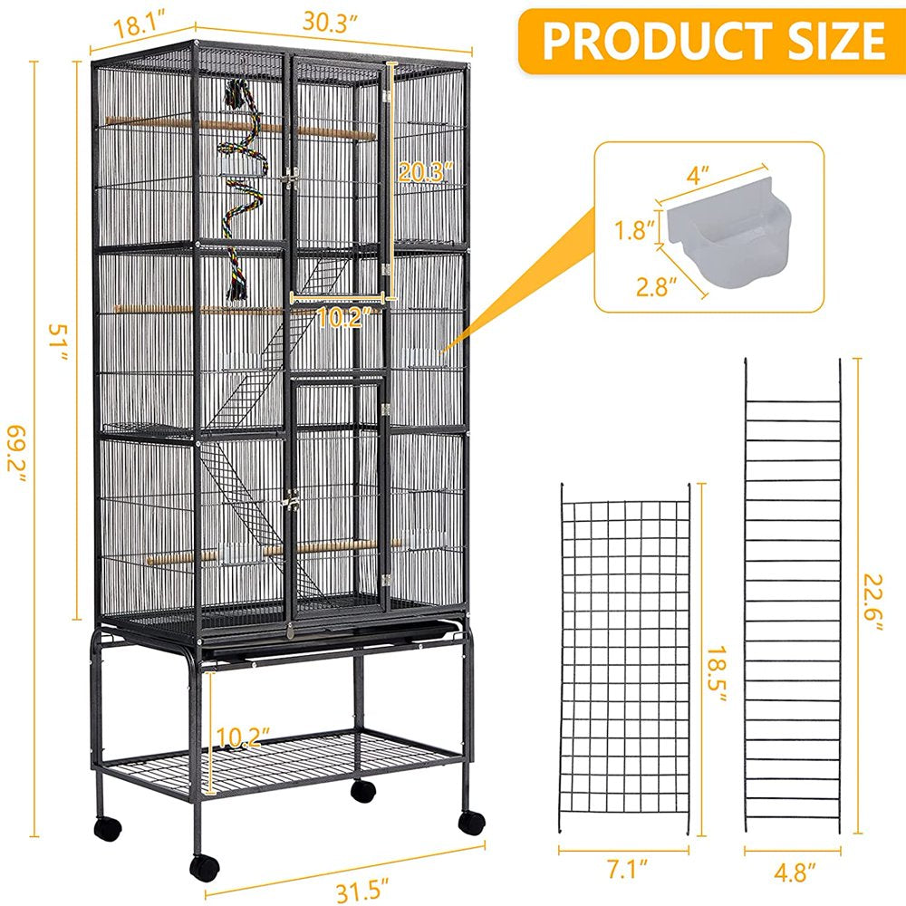 Kinbor Bird Cage with Stand 69 Inch Wrought Iron Large Bird Cage for Parrots Lovebird Cockatiel Doves and Other Small to Medium Parrots Animals & Pet Supplies > Pet Supplies > Bird Supplies > Bird Cages & Stands Kinbor   