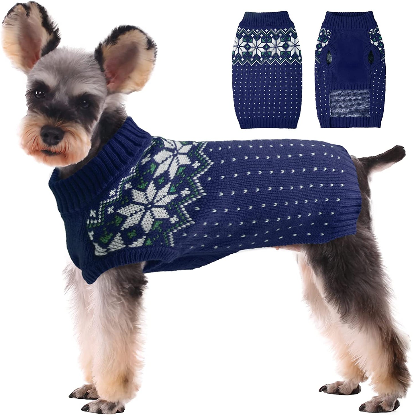 Kuoser Dog Cat Sweater, Holiday Christmas Snowflake Pet Warm Knitwear Dog Sweater Soft Puppy Clothing Dog Winter Coat, Dog Turtleneck Cold Weather Outfit Pullover for Small Medium Dogs Cats Animals & Pet Supplies > Pet Supplies > Dog Supplies > Dog Apparel Kuoser Blue X-Small (pack of 1) 