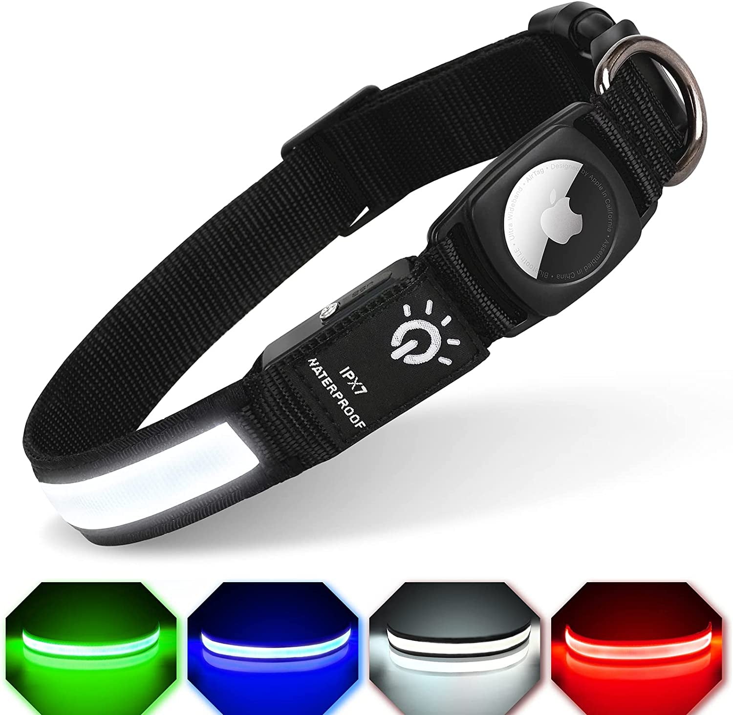 LED Airtag Dog Collar, FEEYAR Air Tag Dog Collar [IPX7 Waterproof], Light up Dog Collars with Apple Airtag Holder Case, Rechargeable Lighted Dog Collar for Small Medium Large Dogs [Blue][Size S] Electronics > GPS Accessories > GPS Cases FEEYAR Black L（15"-22"） 