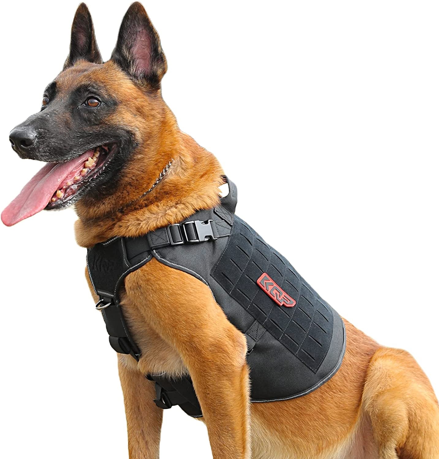 KQP Tactical Dog Harness for Large Medium Small Dogs No Pull,Military Dog Molle Vest with Hook & Loop Panels, Reflective Pet Walking Hiking Training,Black,Xl Animals & Pet Supplies > Pet Supplies > Dog Supplies > Dog Apparel KQP UTX Buckle Black Large 