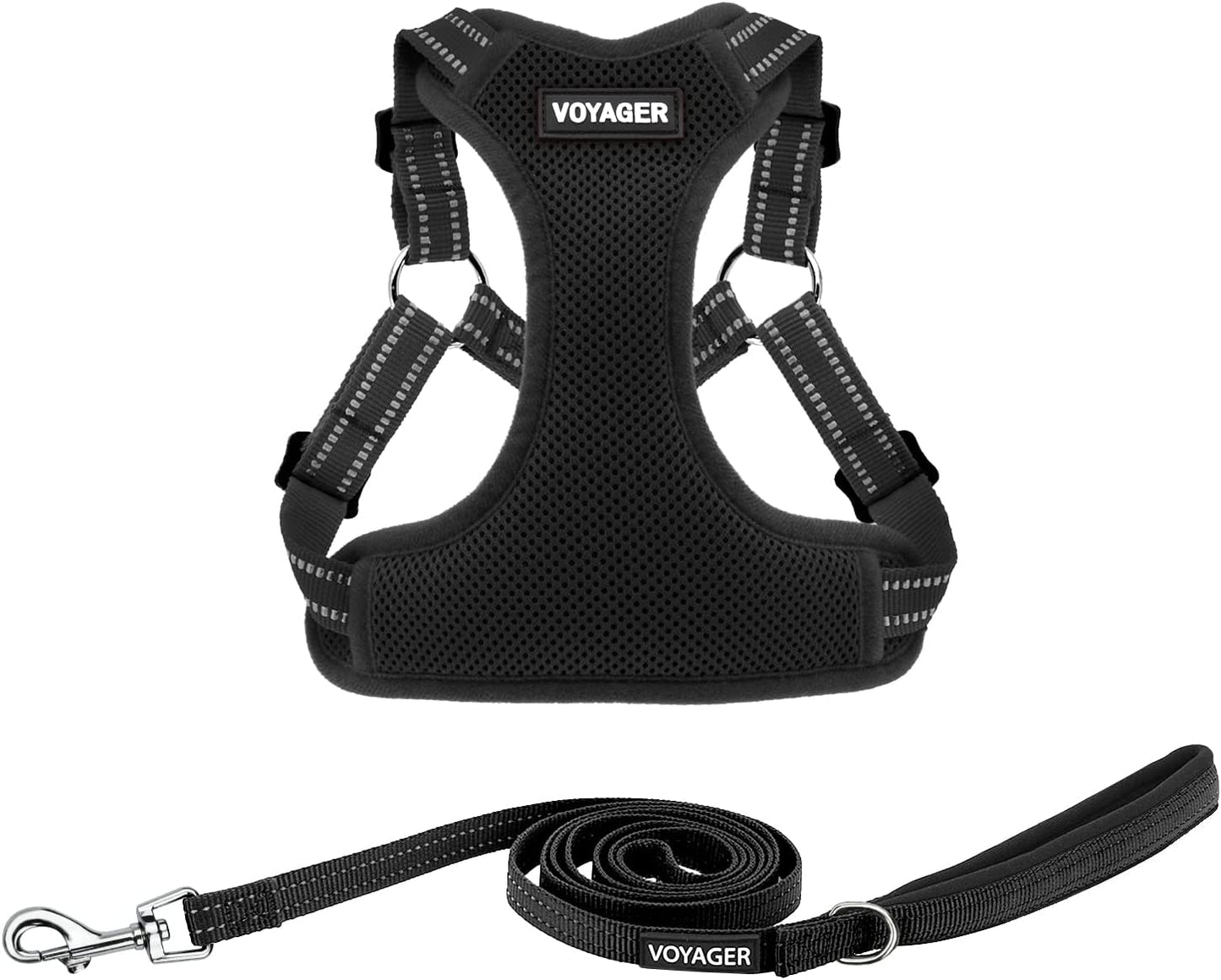 Best Pet Supplies Voyager Adjustable Dog Harness with Reflective Stripes for Walking, Jogging, Heavy-Duty Full Body No Pull Vest with Leash D-Ring, Breathable All-Weather - Harness (Red), M Animals & Pet Supplies > Pet Supplies > Dog Supplies > Dog Apparel Best Pet Supplies, Inc. Black (Leash Bundle) S (Chest: 15 - 18") 