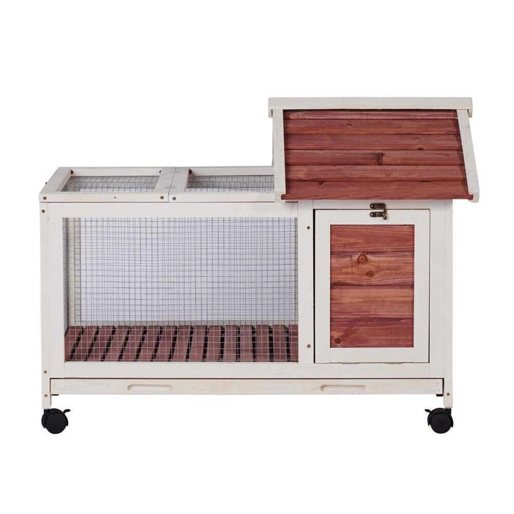 Fchunhe 40" Indoor Outdoor Rabbit Hutch with Wheels,Small Animal Houses & Habitats, Bunny Cage with Removable Tray, Single Level Guinea Pig Hamster Hutch Animals & Pet Supplies > Pet Supplies > Small Animal Supplies > Small Animal Habitats & Cages Fchunhe   