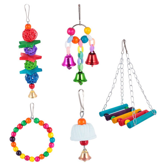 Frcolor Toys Parrot Bird Swing Wood Hanging Ladder Rope Perch Foraging Grey African Stand Parakeet Chewing Anchovies Hemp Cage Animals & Pet Supplies > Pet Supplies > Bird Supplies > Bird Ladders & Perches FRCOLOR   