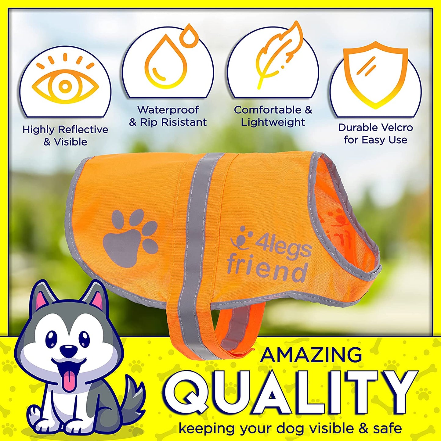 4Legsfriend Dog Safety Orange Reflective Vest with Leash Hole 5 Sizes - High Visibility for Outdoor Activity Day and Night, Keep Your Dog Visible, Safe from Cars & Hunting Accidents Animals & Pet Supplies > Pet Supplies > Dog Supplies > Dog Apparel 4LegsFriend   