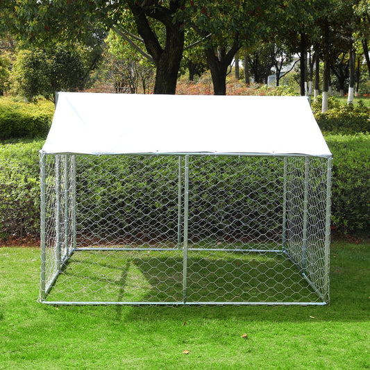 Dog Kennel Dog Fence Outdoor Metal Dog Cage outside Dog Run House Pet Enclosure Fencing with Water-Resistant Cover Roof Backyard Dog Play Pen Animals & Pet Supplies > Pet Supplies > Dog Supplies > Dog Kennels & Runs LVUYOYO   