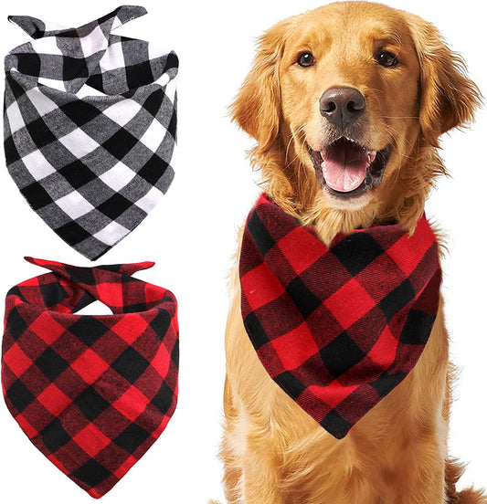 2 Pack Dog Bandana Christmas Pet Triangle Classic Plaid Scarves Thanksgiving Dog Scarfs for Small Medium Large Dogs Adjustable Dogs Bibs Scarfs for Girl and Boy(Large, Black Grid and Red Grid) Animals & Pet Supplies > Pet Supplies > Dog Supplies > Dog Apparel Petbuy Black Grid and Red Grid Large 