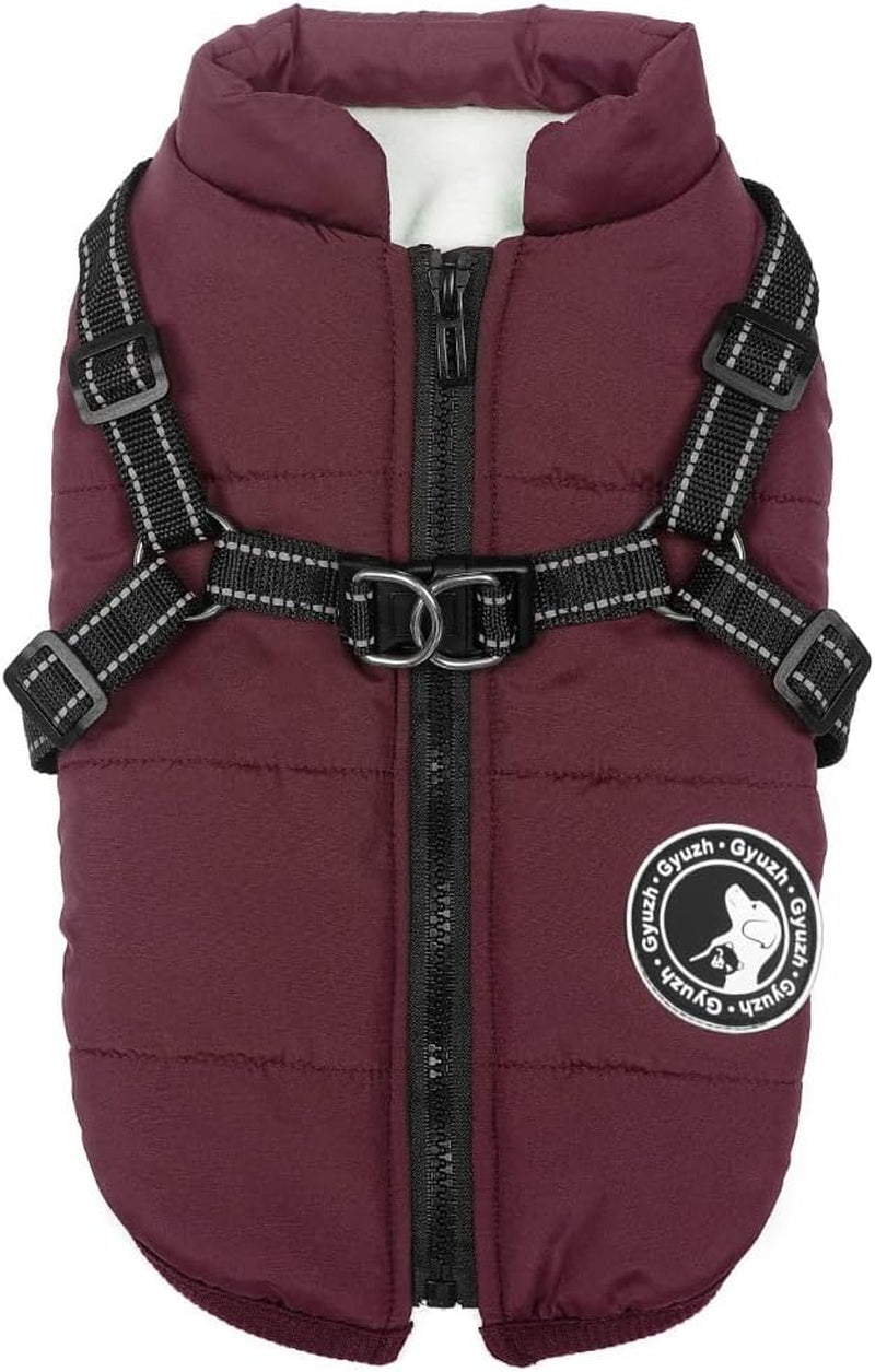 Gyuzh Dog Coat with Harness Winter Dog Coat Fleece Dog Jacket Waterproof Dog Coat Zipper Dog Jacket Puppy Coat Small Dog Clothes Dog Coat with Reflective Harness for Smal Medium Large Dogs Animals & Pet Supplies > Pet Supplies > Dog Supplies > Dog Apparel Gyuzh purple Medium 