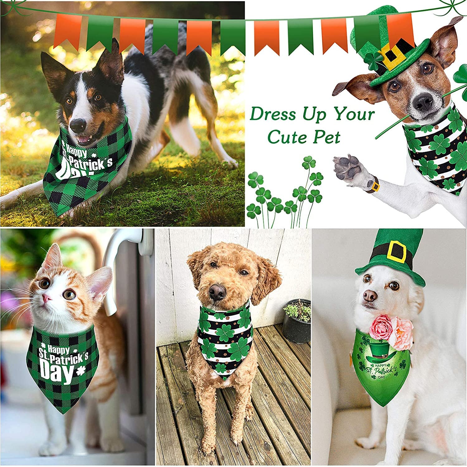 Weewooday 6 Pieces St. Patrick’S Day and Easter Dog Bandana Triangle Bibs Cat Pet Scarf Pet Costume Accessories for Small Medium Dogs and Cat Animals & Pet Supplies > Pet Supplies > Dog Supplies > Dog Apparel Weewooday   