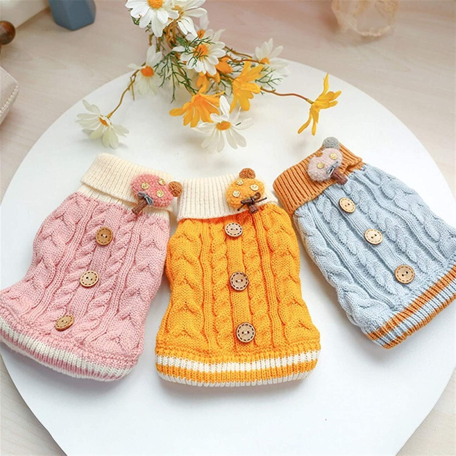 Winter Dog Warm Sweater Puppy Clothes Small Dog Chihuahua Knitted Sweater Turtleneck Sweater Button Decoration (S, Pink) Animals & Pet Supplies > Pet Supplies > Dog Supplies > Dog Apparel DHAJA   