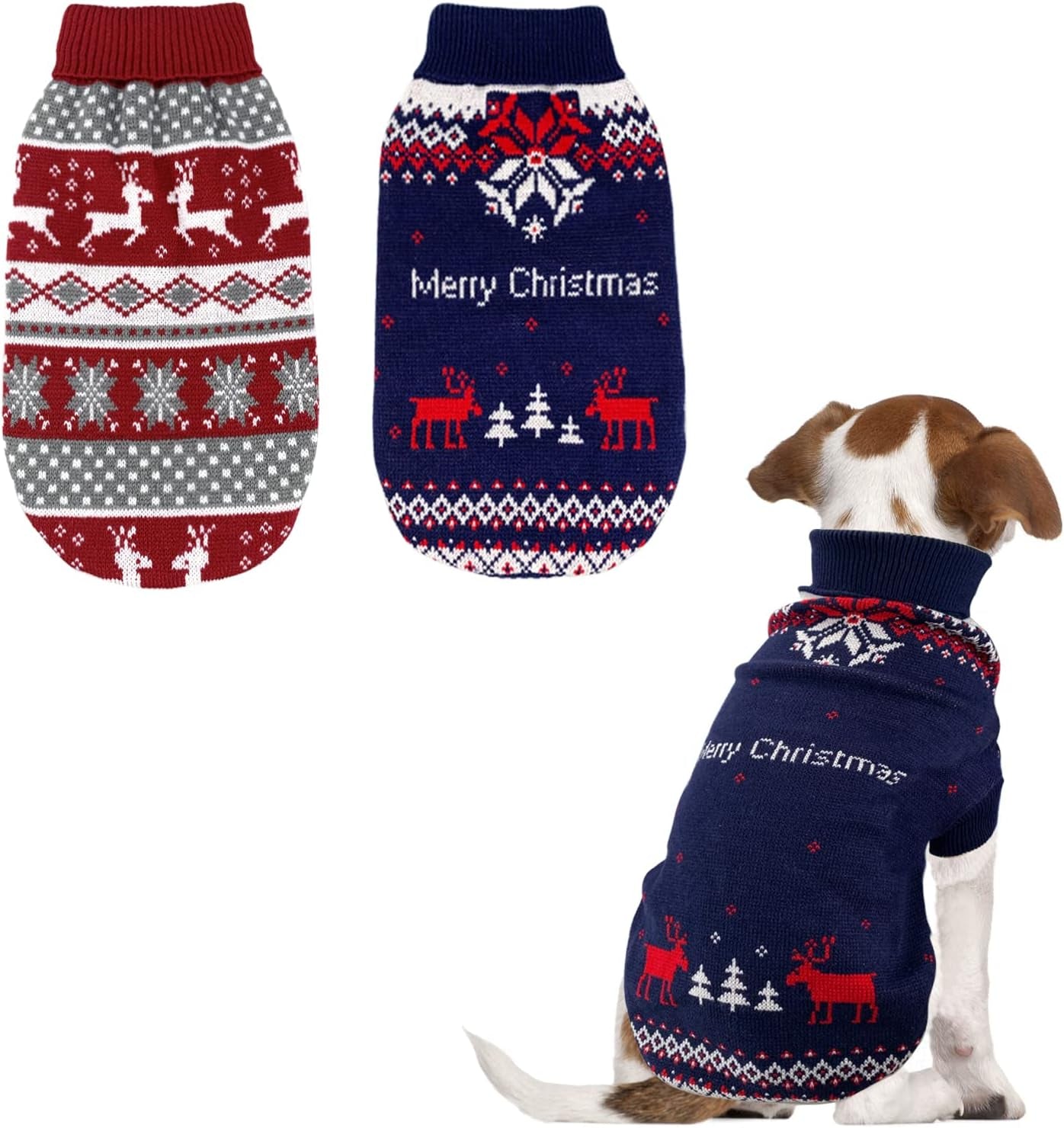 Cooshou 2Pcs Dog Christmas Sweater Cat Christmas Sweater Cat Dog Knitwear Sweater Xmas Pet Clothes Winter Warm Reindeer Snowflake Merry Christmas Cat Sweaters for Small Medium Cats Dogs M Animals & Pet Supplies > Pet Supplies > Dog Supplies > Dog Apparel CooShou XX-Large  