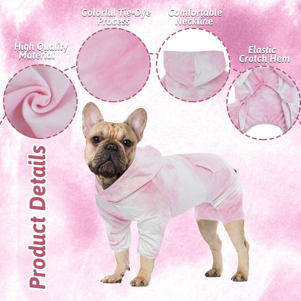 ROZKITCH Dog Pajamas Hoodie Onesie Soft Breathable Stretchy Cotton Pink Tie Dye Shirt 4 Lges Basic Jumpsuit Light Clothes Apparel Outfit for Puppy and Cat Small Medium Large Dog Animals & Pet Supplies > Pet Supplies > Dog Supplies > Dog Apparel ROZKITCH   