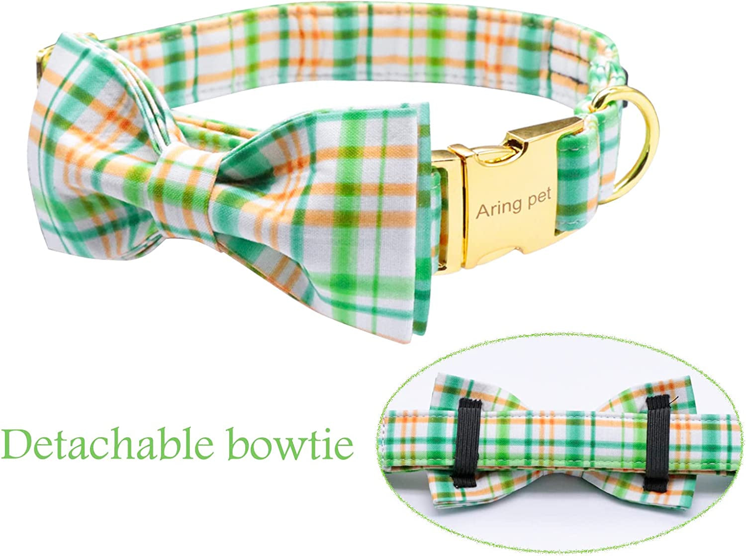 ARING PET Bowtie Dog Collar, Adorable Green Grid Dog Collars with Detachable Bow, Adjustable Collar Gifts for Small Medium Large and Girl Boy Dogs Animals & Pet Supplies > Pet Supplies > Dog Supplies > Dog Apparel ARING PET   