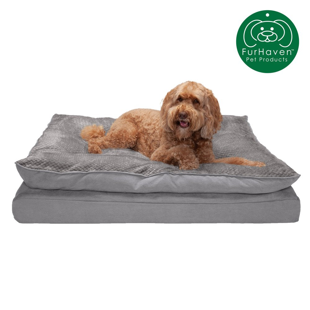 Furhaven Pet Products Orthopedic Mink Fur & Suede Pillow-Top Pet Bed for Dogs & Cats, Stonewash Blue, Large Animals & Pet Supplies > Pet Supplies > Cat Supplies > Cat Beds FurHaven Pet Jumbo Titanium Gray 