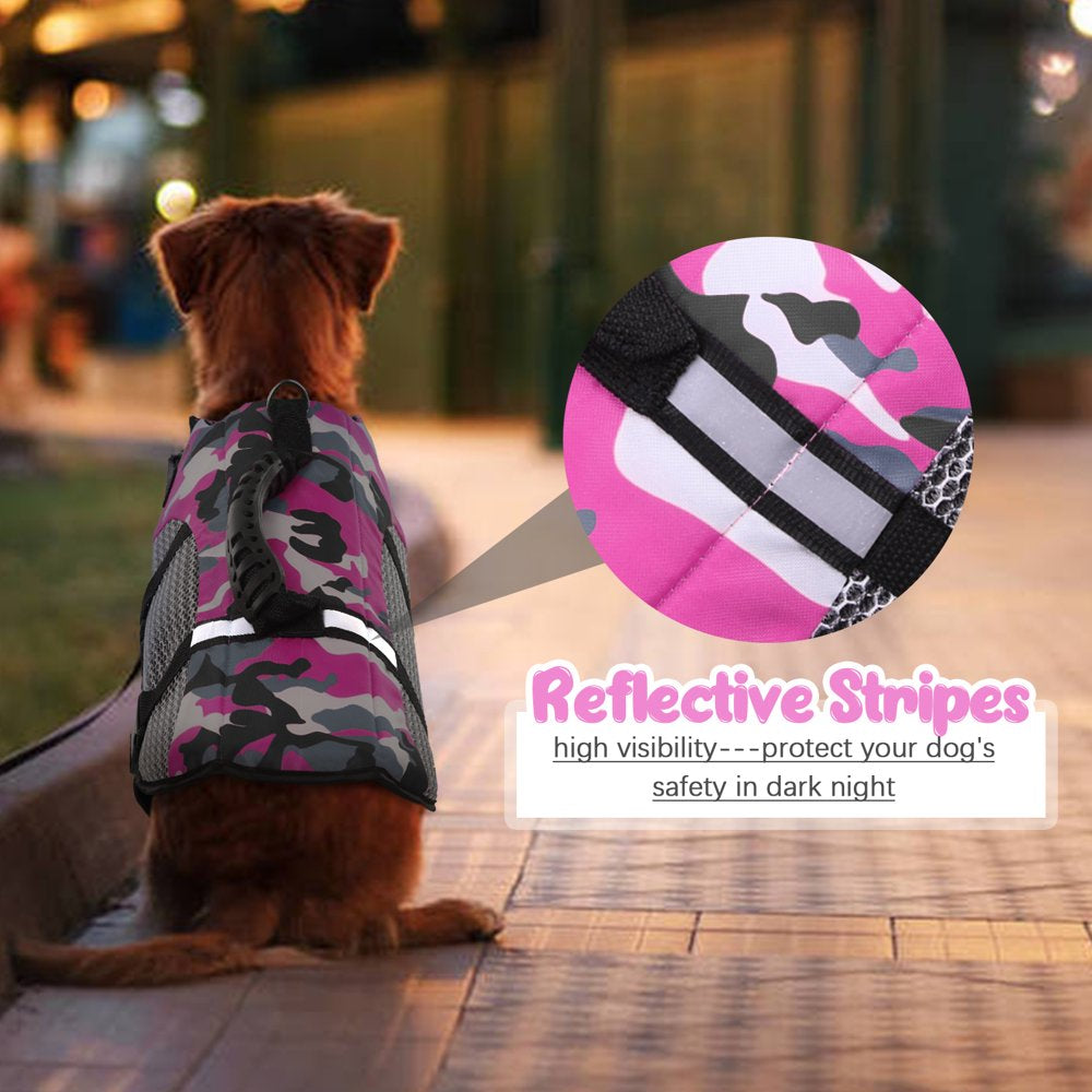 ROZKITCH Dog Life Jacket Camouflage Lifesaver Vest with Reflective Stripe Adjustable Preserver Protector with Rescue Handle Flotation for Swimming Pool Beach Boating Small Middle Large Dogs
