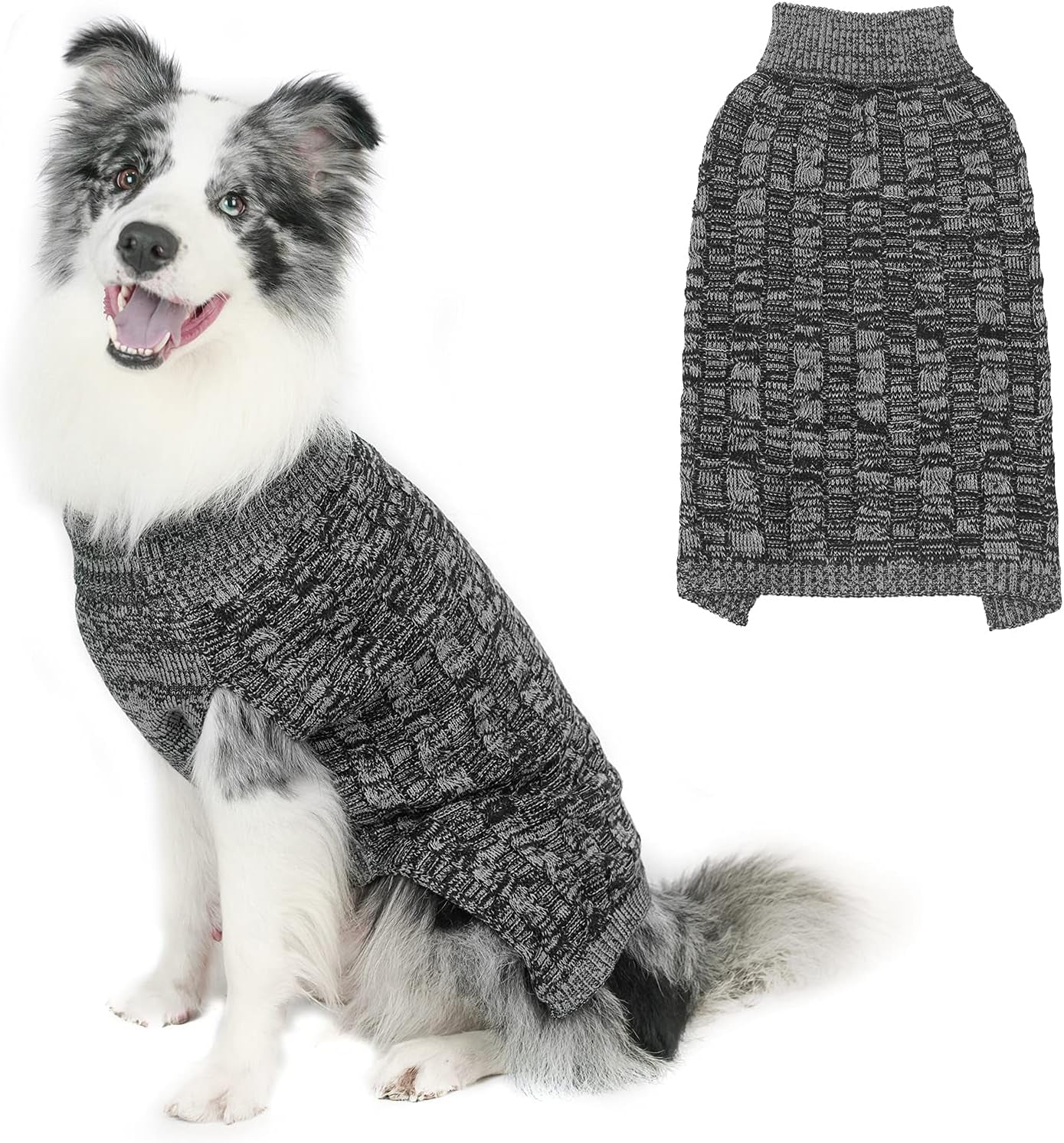 PUPTECK Dog Winter Sweaters - Classic Cold Days Dog Coat Knitted Clothes Soft Warm for Small Medium Large Dogs Indoor Outdoor Wearing Animals & Pet Supplies > Pet Supplies > Dog Supplies > Dog Apparel PUPTECK Black Medium 