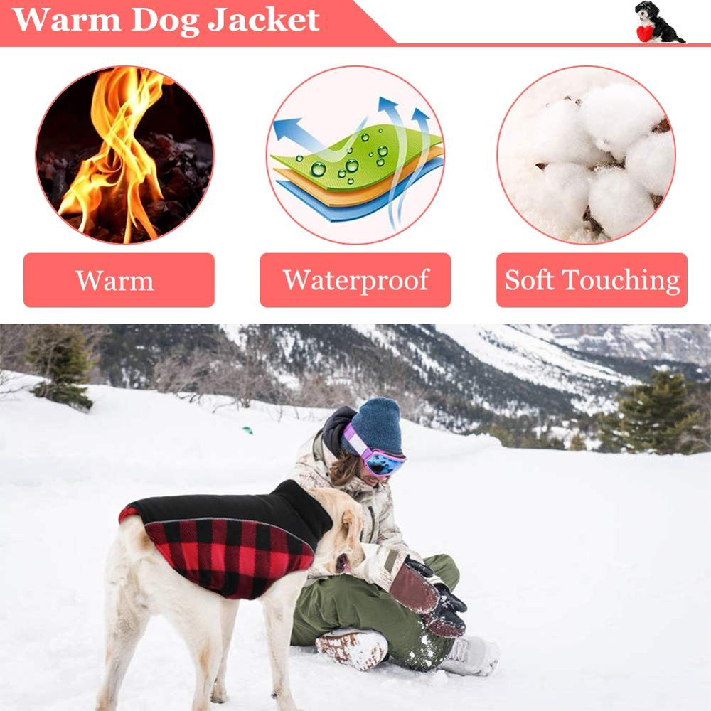 Qbleev Reversible Dog Winter Coat Cold Weather Jacket for Large Medium Dogs，Windproof Waterproof British Plaid Warm Dog Vest Clothes，Pet Cozy Fleece Apparel for Samoyed Golden Retriver Husky Labrador Animals & Pet Supplies > Pet Supplies > Dog Supplies > Dog Apparel QBLEEV   