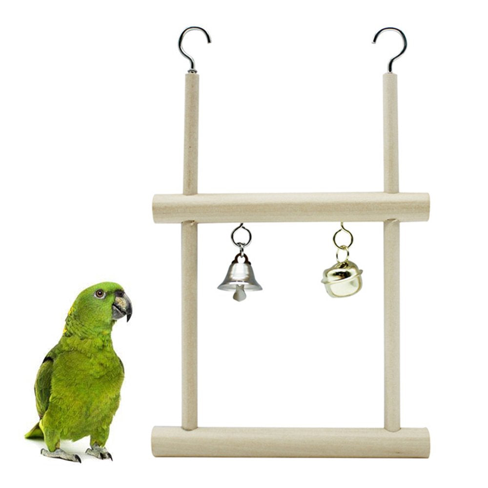 SPRING PARK Wood Perch Toy with Bell for Bird Parrot Parakeet Cockatiel Conure Cockatoo African Grey Macaw Eclectus Lovebird Finch Canary Budgie Cage Stand Swing Animals & Pet Supplies > Pet Supplies > Bird Supplies > Bird Toys SPRING PARK   