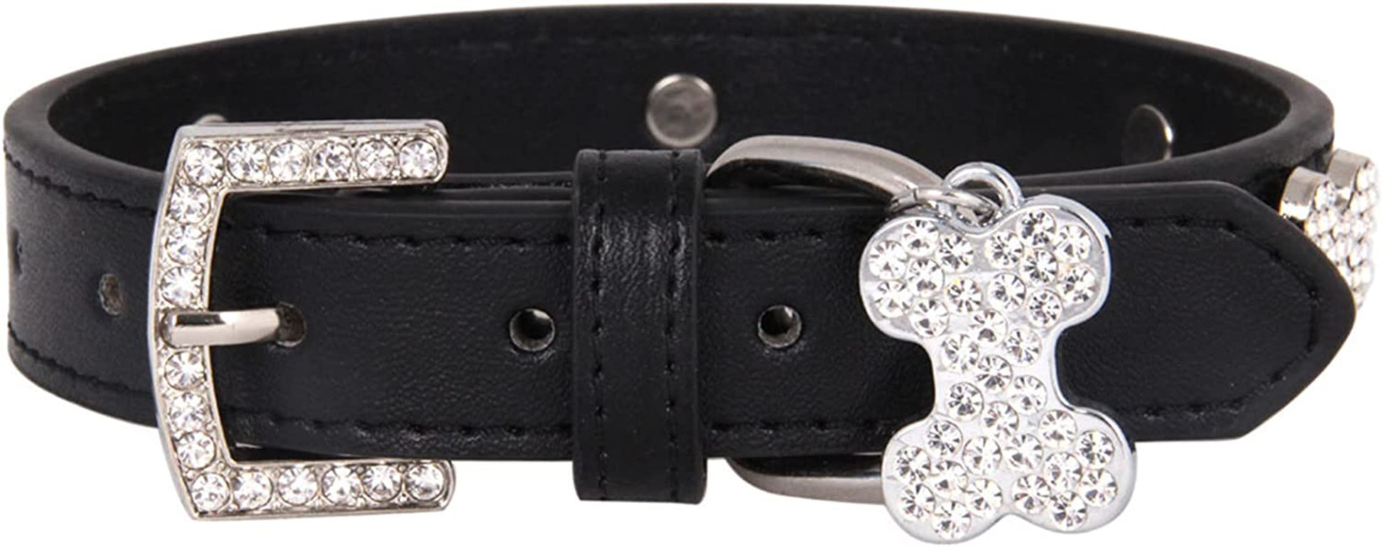 Bell for Cat Collar Pet Bone Rhinestone Dog Collar Diamond Buckle Collar Bling Girl Small Puppy Cute Bowtie Pet Collar Animals & Pet Supplies > Pet Supplies > Dog Supplies > Dog Apparel HonpraD Black Medium 