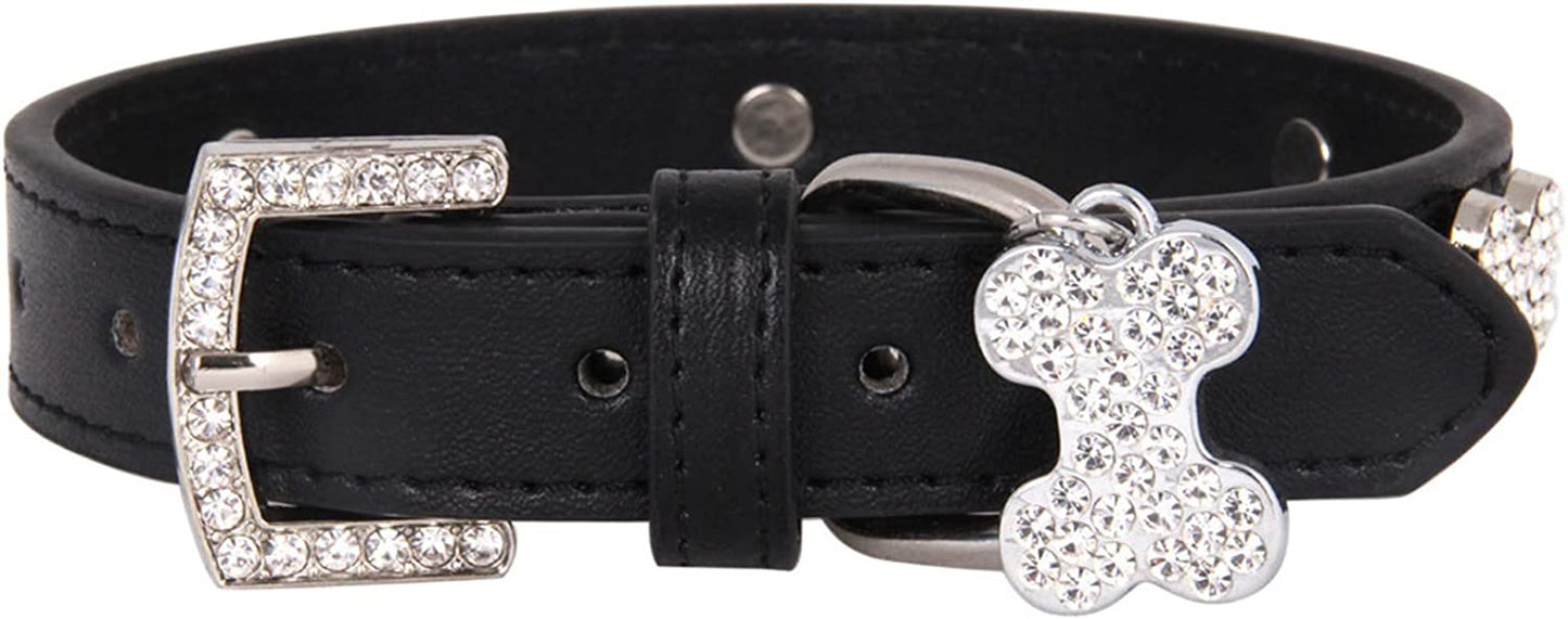 Dog Small Breed Senior Pet Bone Rhinestone Dog Collar Bling Girl Small Puppy Cute Bowtie Pet Collar Diamond Buckle Pet Leash Cat Collar Animals & Pet Supplies > Pet Supplies > Dog Supplies > Dog Apparel HonpraD Black Small 