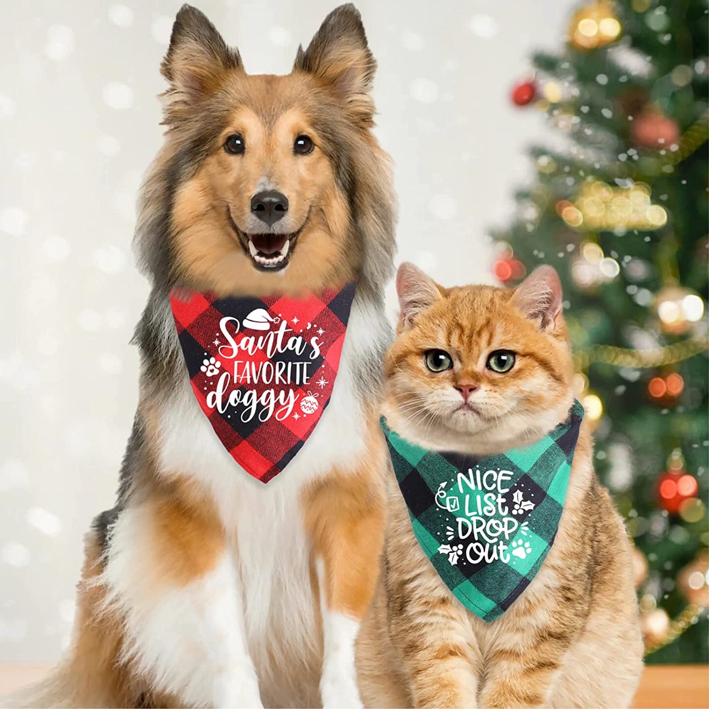 2 Pack Christmas Dog Bandanas Holiday Classic Plaid Dog Scarves Funny Triangle Bibs Set Cute Xmas Decoration Pet Costume Accessories for Small Medium Large Dogs Cats Animals & Pet Supplies > Pet Supplies > Dog Supplies > Dog Apparel Ideapron. Inc   