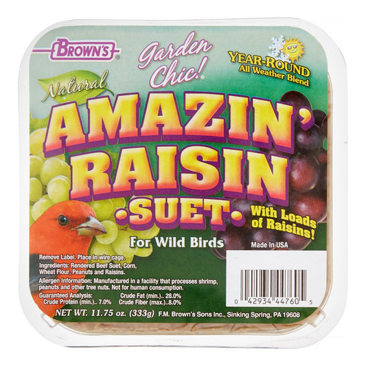 Brown'S Garden Chic! Amazin' Raisin Suet Cake Bird Food, 11.75 Oz Animals & Pet Supplies > Pet Supplies > Bird Supplies > Bird Food F.M. BROWN'S SONS, INC.   