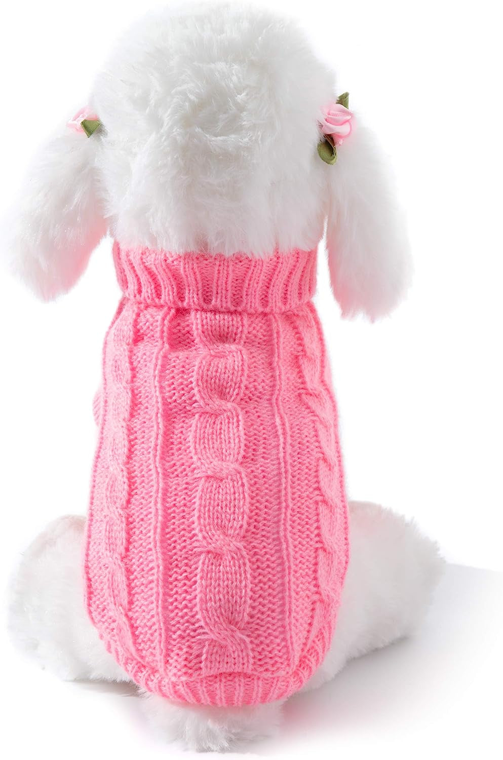 Small Dog and Cat Classic Sweater Knitwear Knitted Sweater Clothes (8", White) Animals & Pet Supplies > Pet Supplies > Dog Supplies > Dog Apparel EmmaWu Pink Back Length 14” 