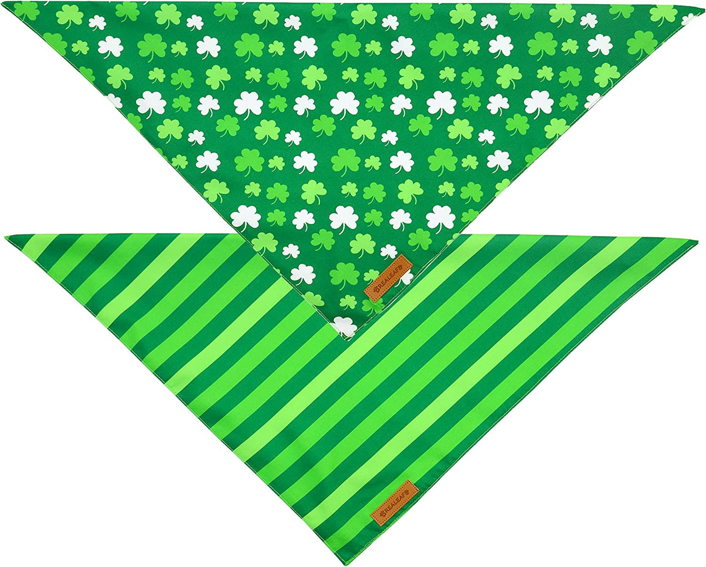 Realeaf St. Patrick'S Day Dog Bandanas 2 Pack, Triangle Reversible Pet Scarf for Boy and Girl, Premium Durable Fabric, Multiple Sizes Offered, Bandana for Medium and Large Dogs (Large) Animals & Pet Supplies > Pet Supplies > Dog Supplies > Dog Apparel Realeaf   