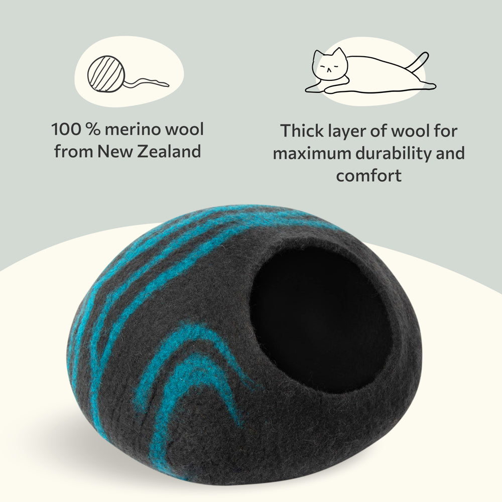 MEOWFIA Cat Bed for Large Cats - Wool Cat Cave Bed - Black Aqua Animals & Pet Supplies > Pet Supplies > Cat Supplies > Cat Beds MEOWFIA   