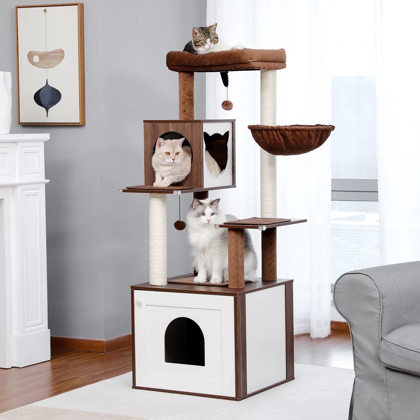 PAWZ Road 56" Wooden Cat Tree Tower with Large Storage Box for Indoor Cats,Brown Animals & Pet Supplies > Pet Supplies > Cat Supplies > Cat Furniture Wal02-AMT0167BN Brown-Regular  