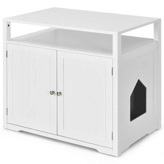 Gymax Wooden Cat Litter Box Enclosure Hidden Cat Washroom W/ Storage Layer White Animals & Pet Supplies > Pet Supplies > Cat Supplies > Cat Furniture Gymax White  