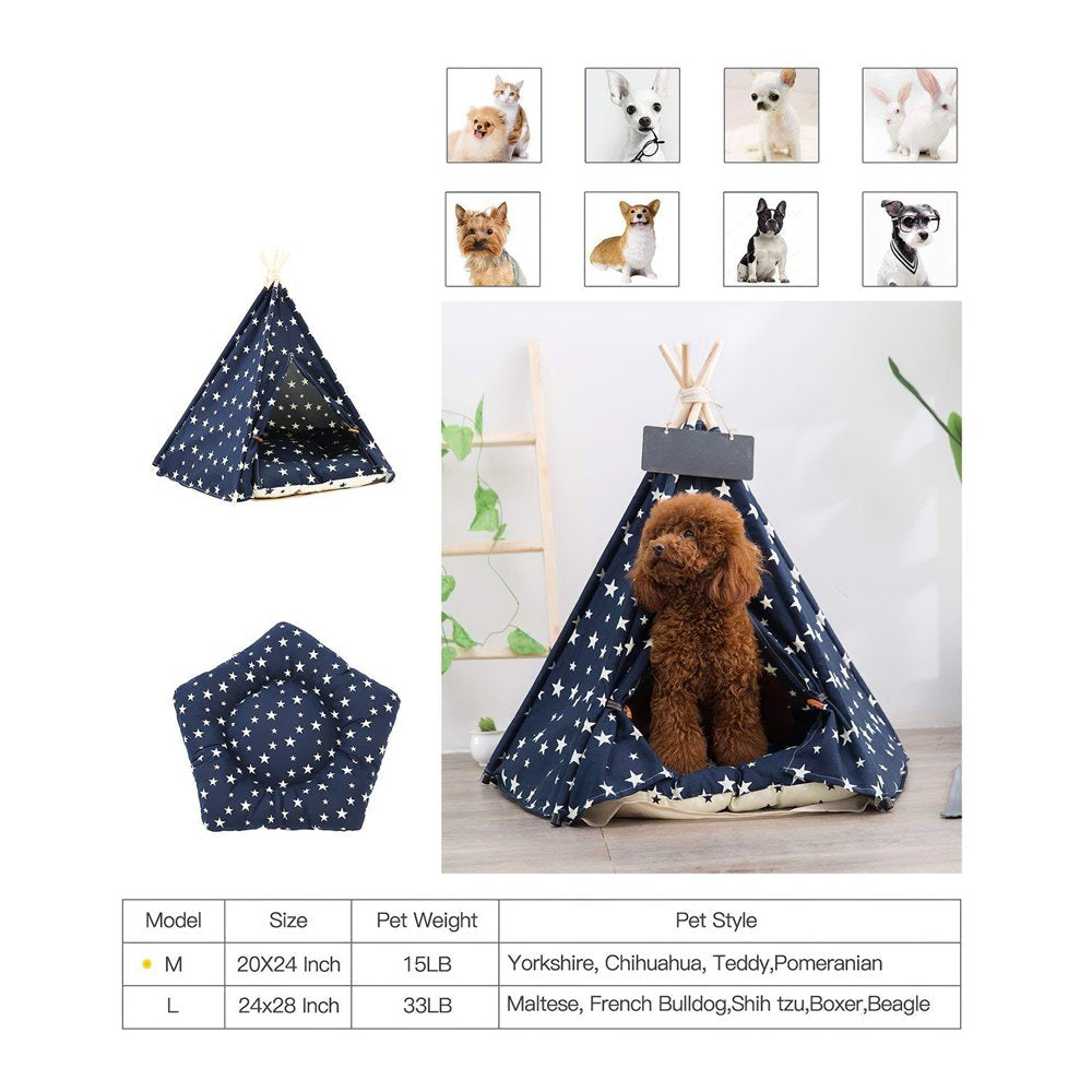 Dog House Animals Pet Teepee Bed Foldable Washable Comfortable Dog Tent with Thick Cushion and Small Black Board for Dog Pet Animals & Pet Supplies > Pet Supplies > Dog Supplies > Dog Houses OurLeeme   