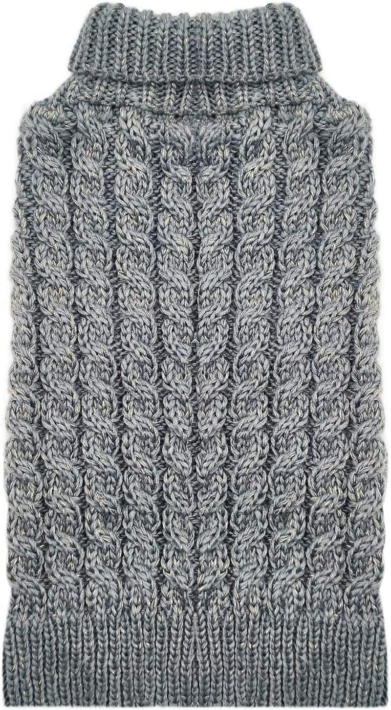 KYEESE Dog Sweaters Beige with Golden Thread Turtleneck Pet Sweater for Cold Weather Animals & Pet Supplies > Pet Supplies > Dog Supplies > Dog Apparel kyeese Grey X-Small (Pack of 1) 