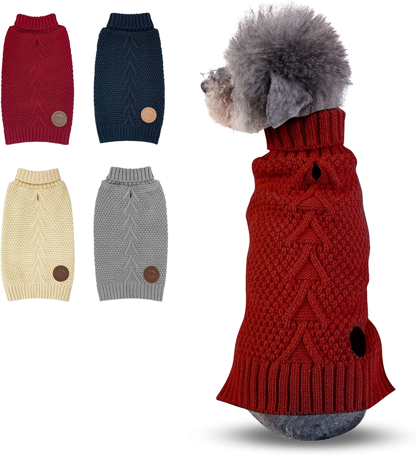 Cyeollo Dog Sweaters for Small Dogs Turtleneck Knitted Sweaters with Leash Hole Fall Small Dog Clothes Winter Pets Apparel Animals & Pet Supplies > Pet Supplies > Dog Supplies > Dog Apparel cyeollo Burgundy X-Small 