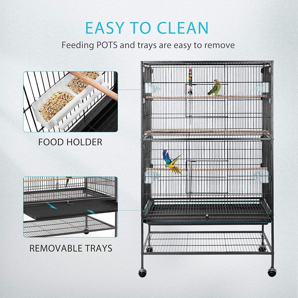 VIVOHOME 53 Inch Wrought Iron Large Bird Cage with Rolling Stand for Parrots Conures Lovebird Cockatiel Parakeets Animals & Pet Supplies > Pet Supplies > Bird Supplies > Bird Cages & Stands VIVOHOME   